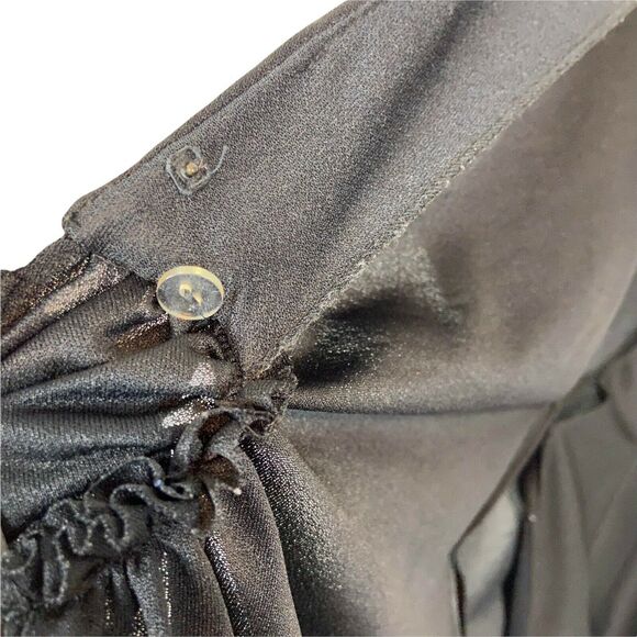 Puffed Sleeve Wrap Dress Vintage 80s Jean Leslie Womens Black Semi Sheer SZ M L - Picture 7 of 16